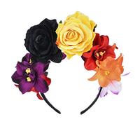 TEMOOUES Womens Simulated Rose Flower Crown Headband Day Of The Dead Halloween He Hair Hoop For Girls Headband For Women Velvet Head Bands Adult Winter Head Bands Adult Makeup Cheap Band