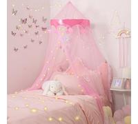 Temopow Princess Bed Canopy with Star Light Pink Mosquito Net Playing Games House for Girls Bedroom Decoration