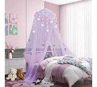 Temopow Purple Bed Canopy with Butterfly LED Light &Butterfly stickers Mosquito Net Hanging Canopy Bed Fits Full Crib, Kids Beds, Twin, Queen, & King |Cute & Aesthetic Canopy Mosquito