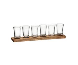 Tempa Harvey 7-Piece Wooden Shot Tasting Flight Set w/ Glasses for Spirits