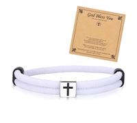 TempBeau Braided Men Rope Cross Bracelet - Adjustable Tree of Life Cord Surfing Bracelet, Handmade Nautical Navy Marine String Bracelet with Metal Knot, Easter Women Bracelets Gifts, 10.63 Inch, Metal
