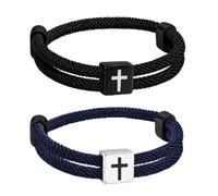 TempBeau Christian Cross Rope WWJD Bracelet Set - 1/2/4/6/12Pcs Braided Cord Bracelet for Men Nautical Surf Beach Bracelets Handmade Woven String Friendship Bracelets Jesus Religious Gift for Him, One