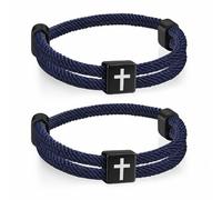 TempBeau Christian Cross Rope WWJD Bracelet Set - 1/2/4/6/12Pcs Braided Cord Bracelet for Men Nautical Surf Beach Bracelets Handmade Woven String Friendship Bracelets Jesus Religious Gift for Him, One