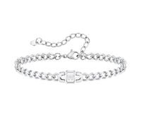 Tempbeau Initial Bracelets for Men Women - Personalized A-Z Letter Stainless Steel Cuband Link Chain Bracelet Christmas Birthday Valentines Day Trendy Jewelry Gifts Ideas for Boyfriend Teen Boys Girls