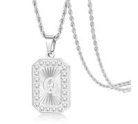 TempBeau Letter Chain Necklace for Men丨 Square Diamond Capital Monogram Pendant Necklaces with Stainless Steel Link Silver Rope Chain 22+2 Inch,Trendy Name Initial Jewelry Gifts for Men, Stainless