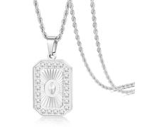 TempBeau Letter Chain Necklace for Men丨 Square Diamond Capital Monogram Pendant Necklaces with Stainless Steel Link Silver Rope Chain 22+2 Inch,Trendy Name Initial Jewelry Gifts for Men, Stainless
