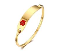 TempBeau Medical Bracelers for Women Blood Thinners Customised Stainless Steel Gold DColor 65mm Diameter Medical Alert Cuff Jewllery Making