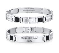 TempBeau Mens Bracelets Custom Daddy Gifts : Personalised Dad Link Bracelet Silver 21cm Stainless Steel Engraved Wrist Chain Jewelry Gift in Father's Day Birthday Christmas
