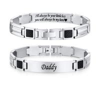 TempBeau Mens Bracelets Daddy Gifts : Personalised Dad Link Bracelet Silver 21cm Stainless Steel Engraved Wrist Chain Jewelry Gift in Father's Day Birthday Christmas (Little Boy)