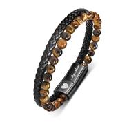 TempBeau Mens Bracelets Leather Husband Wristband : Tiger Eye Bracelet Multi Layer Wristband for Men Genuine Leather Bracelet Hand Chain 9mm Lava Rock Beads for Daddy Son Brother