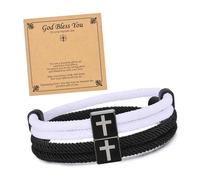 TempBeau Mens Bracelets Rope Braided Cross : Men Bracelet with Stainless Steel Cross Bead Adjustable1 Pack 2 Pack Paracord Christian Faith for HimDad Son Friend Husband Women Jewelry Gifts (2 Pack)