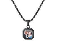 TempBeau Personalised Necklace Men's Geometric Curb Chain - Photo Engraving Necklace with Stainless Steel Picture Men's Necklaces for Men Jewellery Gift, 60 cm, Stainless Steel, No