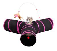 Tempcore Cat Tunnel, 3-Way Collapsible Toy, Large Size Black & Rose Red | Large Size 3-Way Cat Tunnel Provides More Room for Cats to Run, Hide and Chase, with Peek Holes, Hanging Ball and Teaser Wand