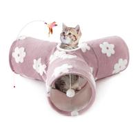 Tempcore Flannel Pet Cat Tunnel Tube Cat Toys 3 Way Collapsible, Cat Tunnels for Indoor Cats, Kitty Tunnel Bored Pet Toys Peek Hole Toy Ball Puppy, Kitty, Kitten, Rabbit Daisy Burlwood