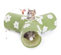 Tempcore Flannel Pet Cat Tunnel Tube Cat Toys 3 Way Collapsible, Cat Tunnels for Indoor Cats，Kitty Tunnel Bored Pet Toys Peek Hole Toy Ball Puppy, Kitty, Kitten, Rabbit Daisy Green