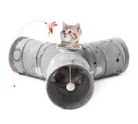 Tempcore Pet Cat Tunnel Tube Cat Toys 3 Way Collapsible, Cat Tunnels for Indoor Cats Fleece-Lined in for Warmth，Kitty Tunnel Bored Pet Toys Peek Hole Toy Ball Puppy, Kitten, Rabbit Gray Sun