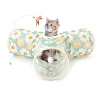 Tempcore Pet Cat Tunnel Tube Cat Toys 3 Way Collapsible, Cat Tunnels for Indoor Cats，Kitty Tunnel Bored Pet Toys Peek Hole Toy Ball Puppy, Kitty, Kitten, Rabbit Daisy Green Printed