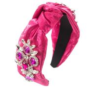 Temperament: Chiffon Cloth Diamond Headband Three-Dimensional Flower Headband Baroque Cross-Knotted Hairpin, Rose Red