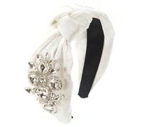 Temperament: Chiffon Diamond Headband, Three-Dimensional Flower Headband, Baroque Cross-Knotted Hairpin, White