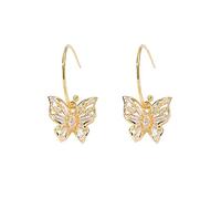 Temperament Crystal Butterfly Earrings Rhinestone Decor Butterfly Charm Earrings Butterfly Hoop Earrings for Women Earrings for Second (Gold, One Size)