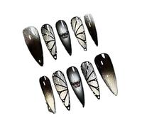 Temperament enhancement nail, sweet and cool cat's eye butterfly nail sweet and cool black blush spice girl finished product hand-worn detachable (10-piece pack)(XS)