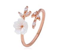 Temperament Flowers Rose Gold Leaves Zircon Beautiful Ring Branches Rings Forget Rings for Women (Black, One Size)