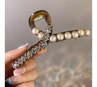 Temperament grab clip female large hair volume various simple hairpin cartoon puppy biscuit headdress (Champagne Rhinestone Pearl)