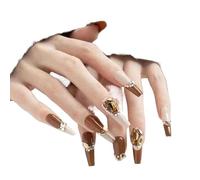 Temperament manicure, caramel color in autumn and winter, new Chinese style French dressing armor, white fashion, long finished nail patch, two-color splicing.(M)
