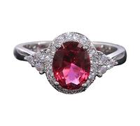 Temperament Red Gemstone Ring Microset Zircon Women's Ring Teenage Girl Jewelry Set (Red, 5)