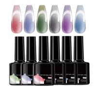 Temperature Color Changing Gel Nail Polish - 6 Pieces Magnetic Fingernails Set | Gradient Cosmetics for Travel, Home, Commuting, Dating, Parties, Long-Lasting Gel Polish with Unique Thermal E