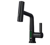 Temperature Digital Display Basin Faucet for Bathroom Pull Out Waterfall Stream 3 Way Sprayer Hot Cold Water Sink Mixer Wash Tap(White)