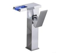 Temperature-Indicating Waterfall Faucet for Bathroom Sink, Luminous LED Colors Change with Water Heat, Solid Copper Construction (silver)