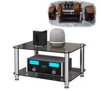 Tempered Glass AV Media Stand 2Tier Audio Rack for Record Player Cable Box & Game Console Sleek Entertainment Center Shelves Modern Design (60x48x35cm)