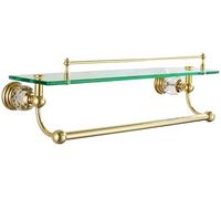 Tempered Glass Bathroom Shelf with Hand Towel Bar, 1-2 Layer Bathroom Glass Shelf, Rectangular Wall Mounted Shower Storage,load 20 pound (Color : Clear+Gold, Size : 50 * 16cm) (Clear+gold 50*16cm)