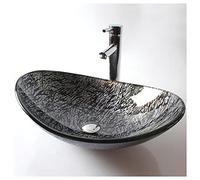 Tempered Glass Bathroom Sink Combo with Waterfall Faucet and Pop-Up Drain - Oval Vessel Sink for Modern Bathrooms
