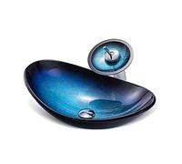 Tempered Glass Bathroom Sink with Waterfall Faucet for Modern Vanity Countertop Basin