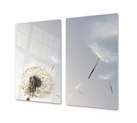 Tempered Glass Chopping Board - Glass Cutting Board and Worktop Saver; Measures: Single: 23,62” x 20,47”; Double: 2 x 11,81” x 20,47”; D06 Flowers Series: Dandelion 1