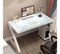 Tempered Glass Computer Desk Modern Design Student Writing Desk Study Desk Home Office Desk Gaming Desk Personal Workstation with Z-Shaped Metal Frame(47 Inch, White)