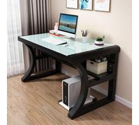 Tempered Glass Computer Desk, Modern Simple Computer Desk with Storage Shelves, Large Gaming Desk Workstation for Home Office(120x60x75cm, White & Black)