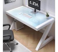 Tempered Glass Computer Desk with Cable Management Holes for Home Office, Study, and Bedroom