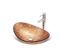 Tempered Glass Countertop Basin Sink with Waterfall Faucet for Modern Bathroom Vanity