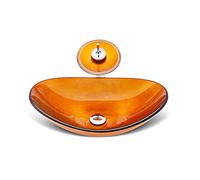 Tempered Glass Countertop Basin Sink with Waterfall Faucet for Modern Bathroom Vanity