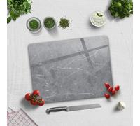 Tempered Glass Cutting Board for Kitchen, Rectangle with Rubber Feet, Heat Resistant, Non-Slip | 30cm x 40cm | (Gray Marble)