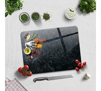 Tempered Glass Cutting Board for Kitchen, Rectangle with Rubber Feet, Heat Resistant, Non-Slip | 30cm x 40cm | (Spice Seasoning)