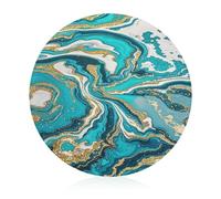 Tempered Glass Cutting Board Round Turquoise Blue Gold Marble Cutting Boards with Rubber Non Slip Feet Kitchen Counter Protector Small Chopping Board for Bread Fruits 7.9 X 7.9"