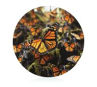 Tempered Glass Cutting Board Sturdy Heaps of Orange Monarch Butterflies Butcher Block Personalized Round Chopping Board with Non-Slip Feet Scratch Resistant Chopping Block for Kitchen Outdoor