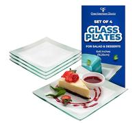 Tempered Glass Dessert Plates - 6 Inch Elegant Square Appetizer Plates, Modern Serving Dishes for Snacks, Salads & Sweets, Durable, Microwave & Dishwasher Safe - Set of 4, Silver