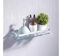 Tempered Glass Floating Shower Caddy - Aluminum Bathroom Shelf Organizer Rack, Rectangular 1 Tier, Stylish Silver Sand Finish, Space-Saving Storage Solution for Modern Bathrooms