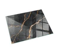 Tempered Glass Hearth Board with Decorative Graphic | Stove Floor Protection Plate | Heat Resistant Fireplace Panel | Modern Spark Guard Base - 60x40cm (23.6×15.7 inch) - Elegant marble with veins