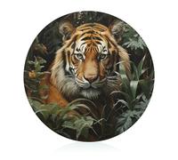 Tempered Glass Jungle Tiger Cutting Board Heat Resistant, Round Chopping Board with Non-slip Feet, Fruit Glass Cutting Boards for Kitchen Counter, Small Chopping Boards 8x8 Inch